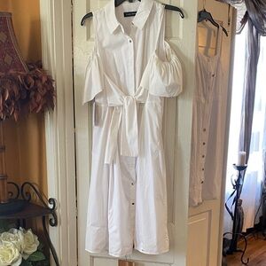 Ivanka Trump White Cold Shoulder Midi Dress